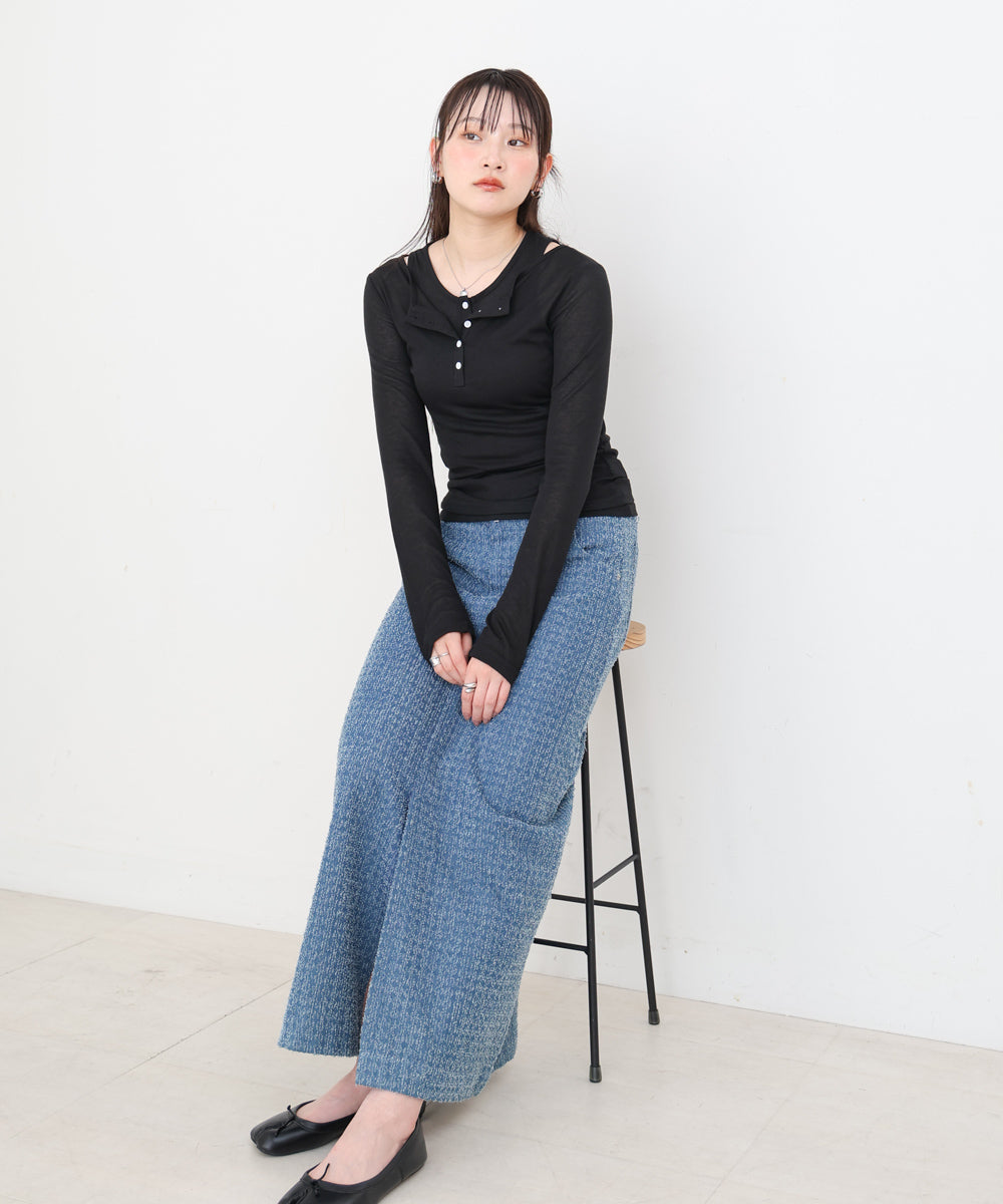 ボタンタンクセット ヘンリーネックトップス