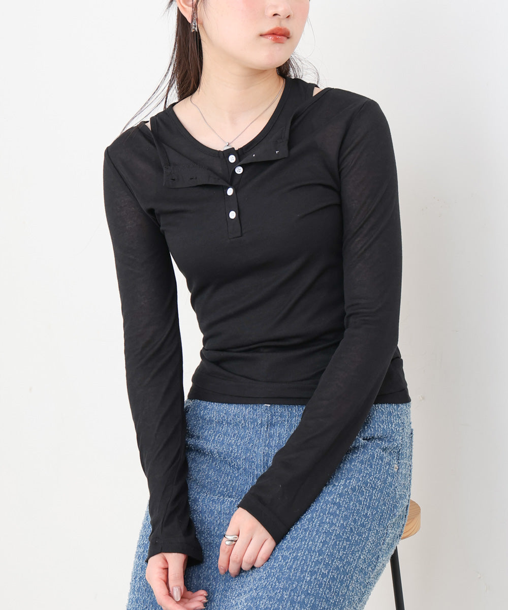 ボタンタンクセット ヘンリーネックトップス