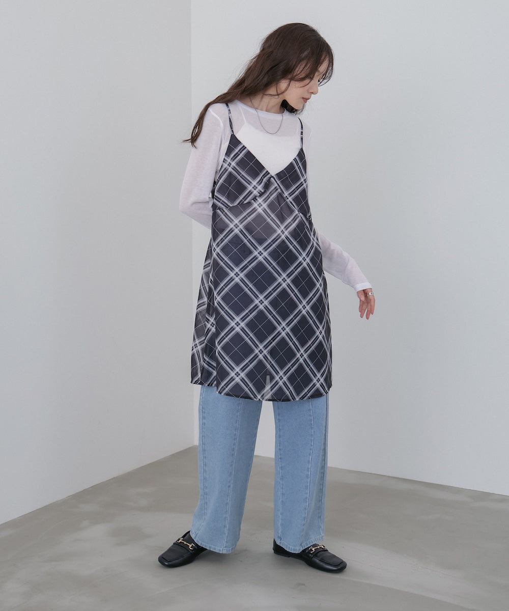 チェックシアーキャミミニワンピース