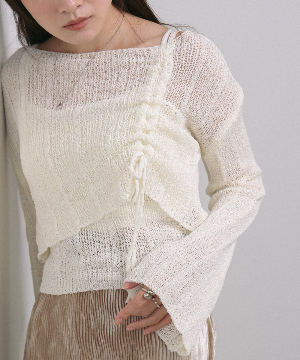 シャーリングリボンクロップド丈トップス×キャミセット