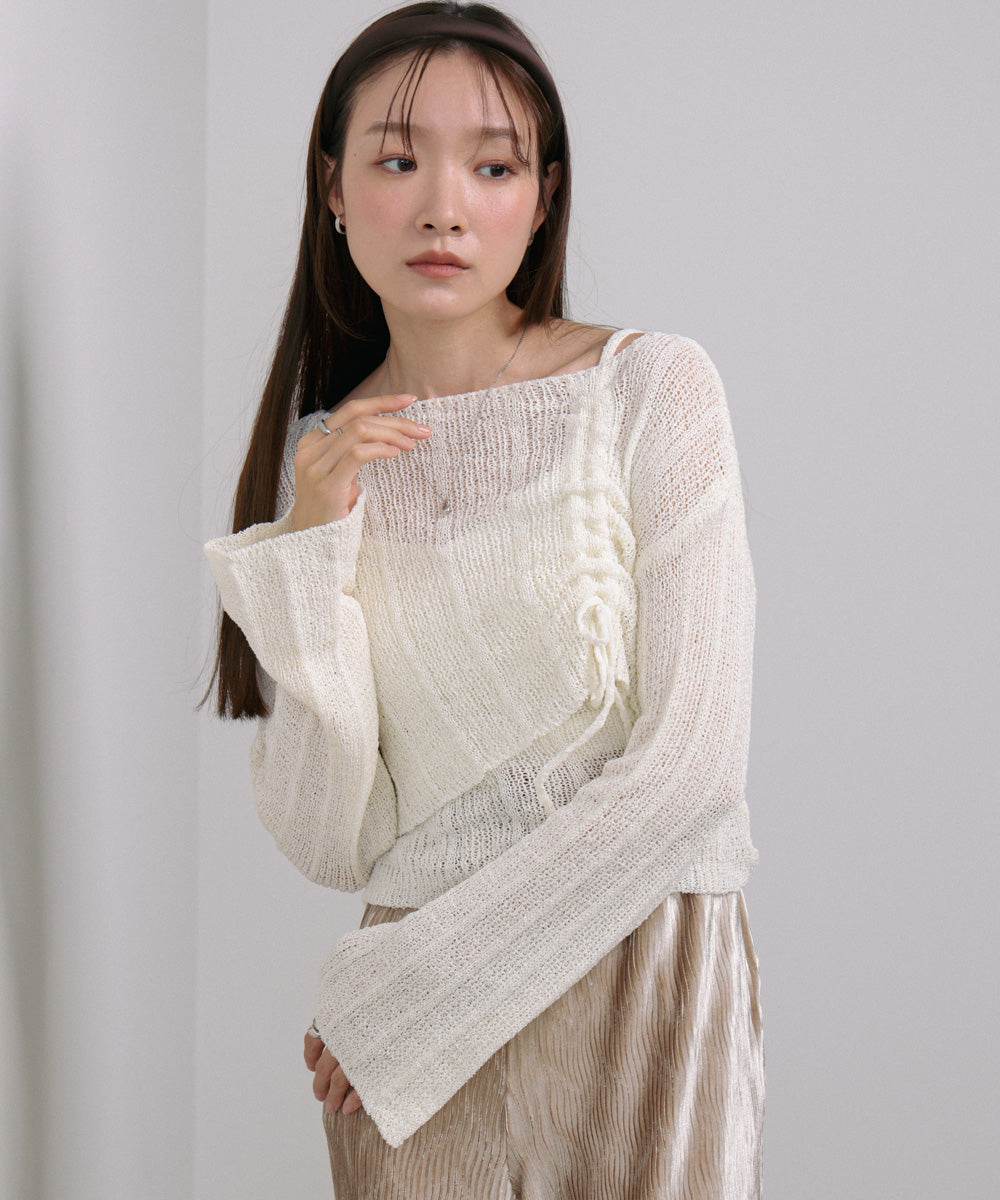 シャーリングリボンクロップド丈トップス×キャミセット