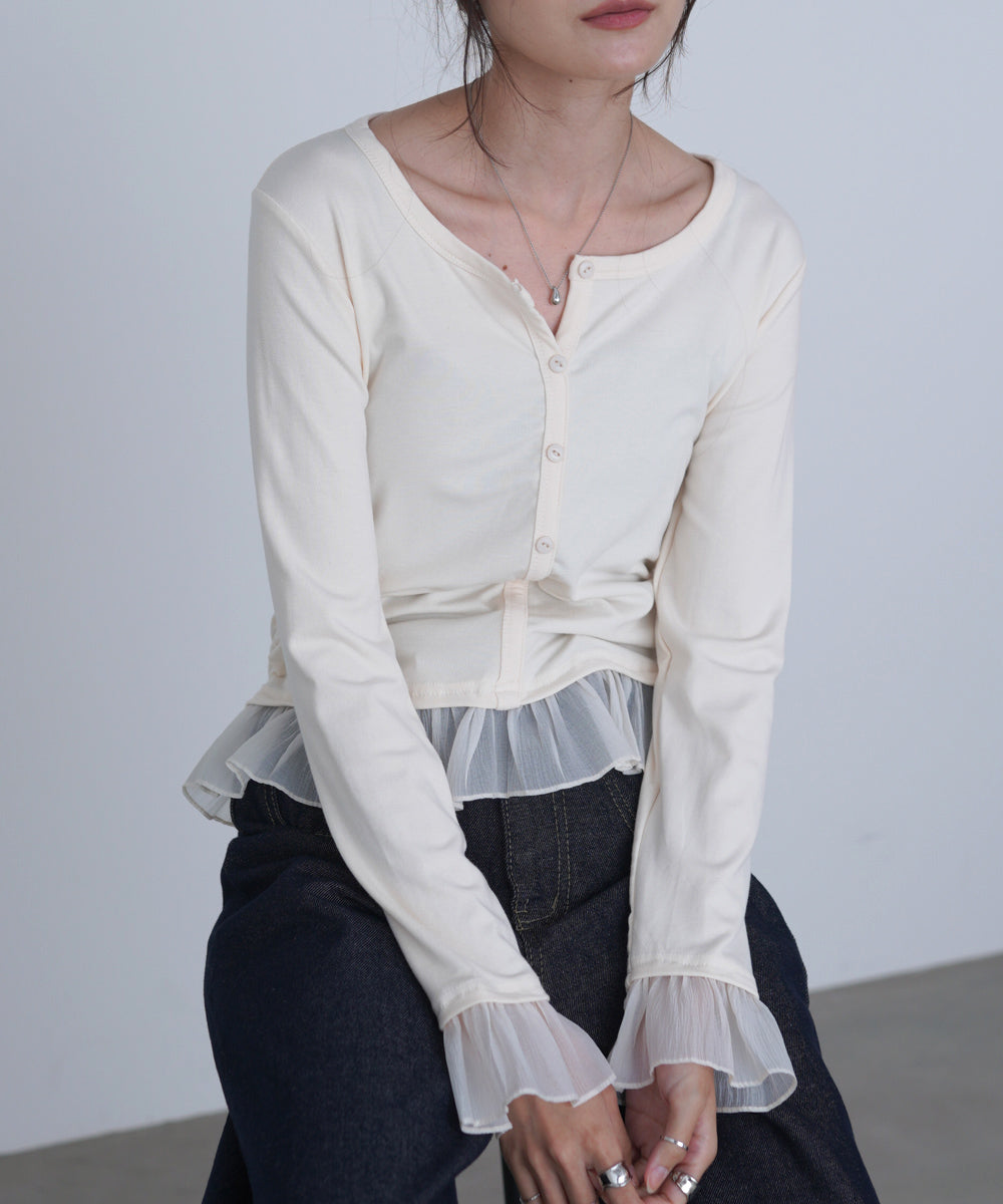 裾フリルヘンリーネックカットソー
