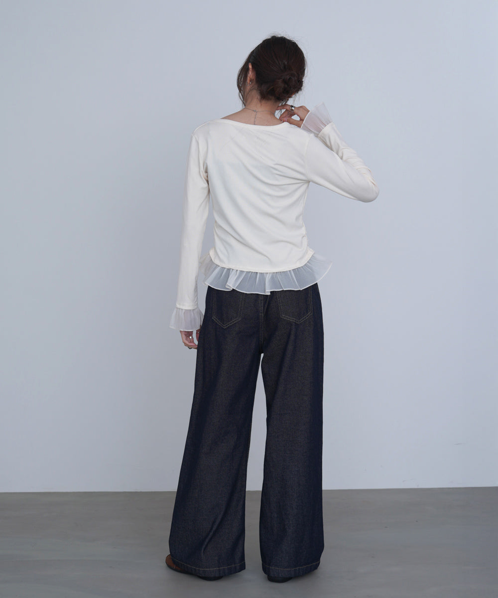 裾フリルヘンリーネックカットソー