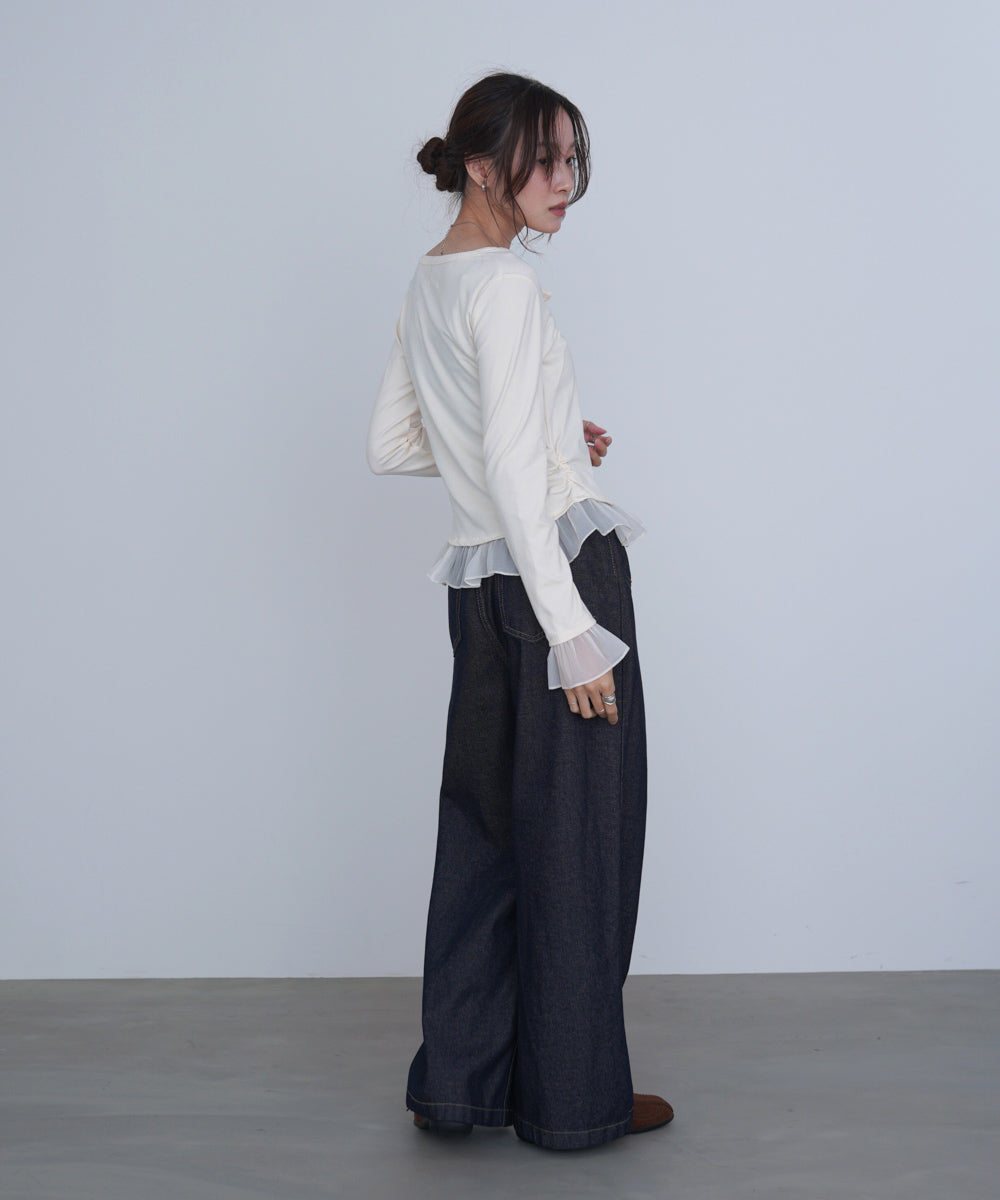 裾フリルヘンリーネックカットソー