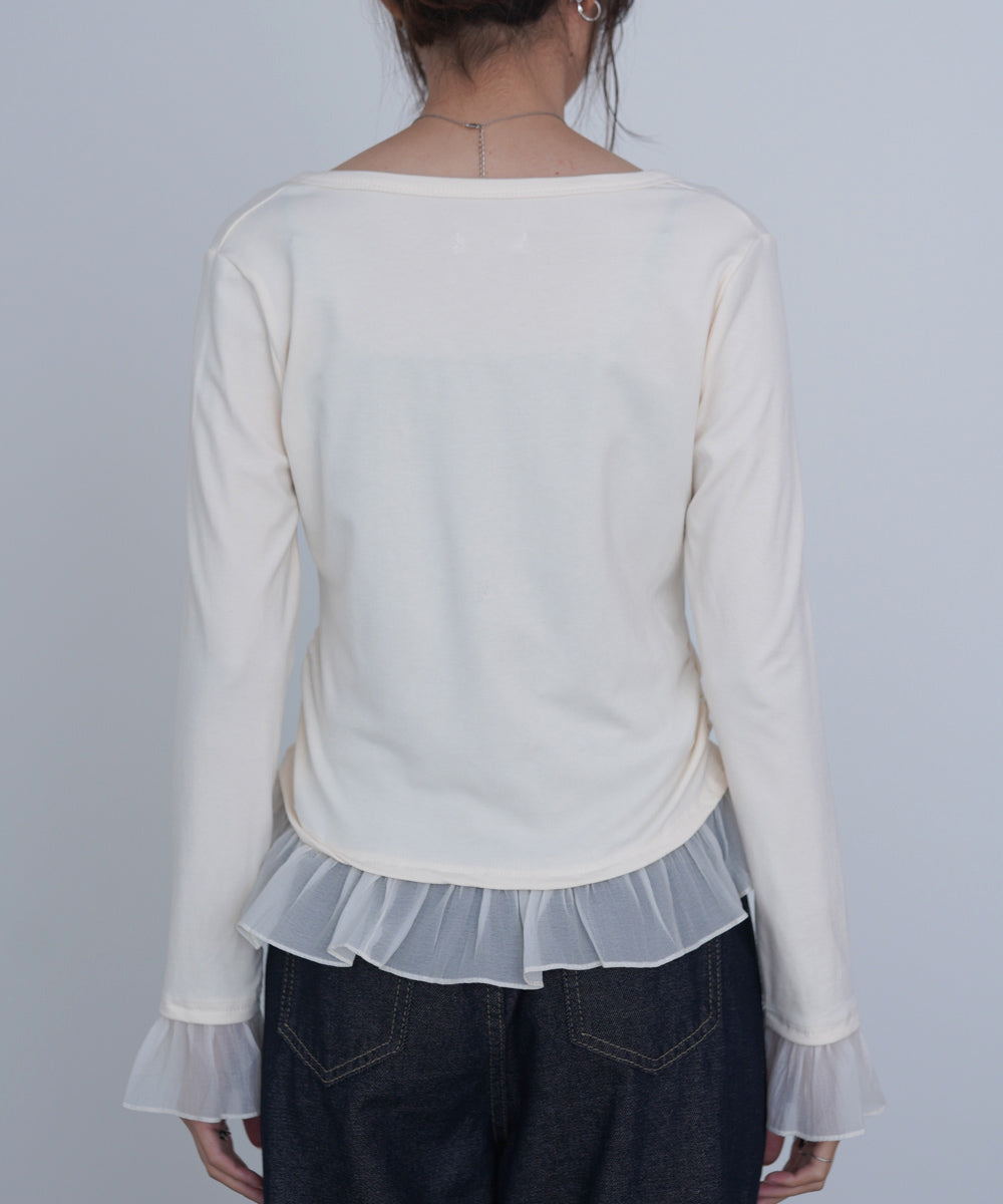 裾フリルヘンリーネックカットソー