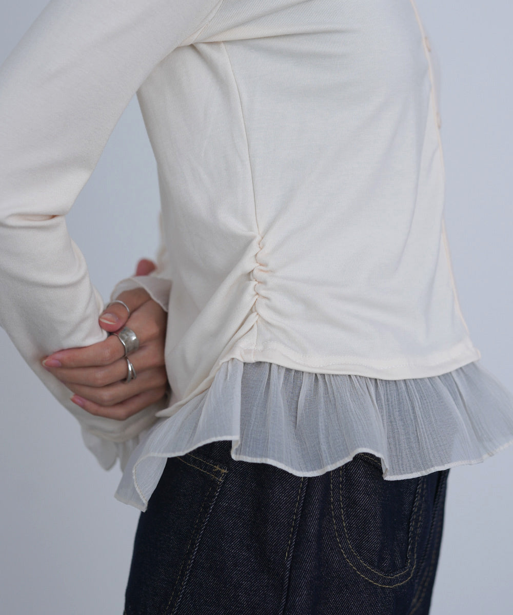 裾フリルヘンリーネックカットソー