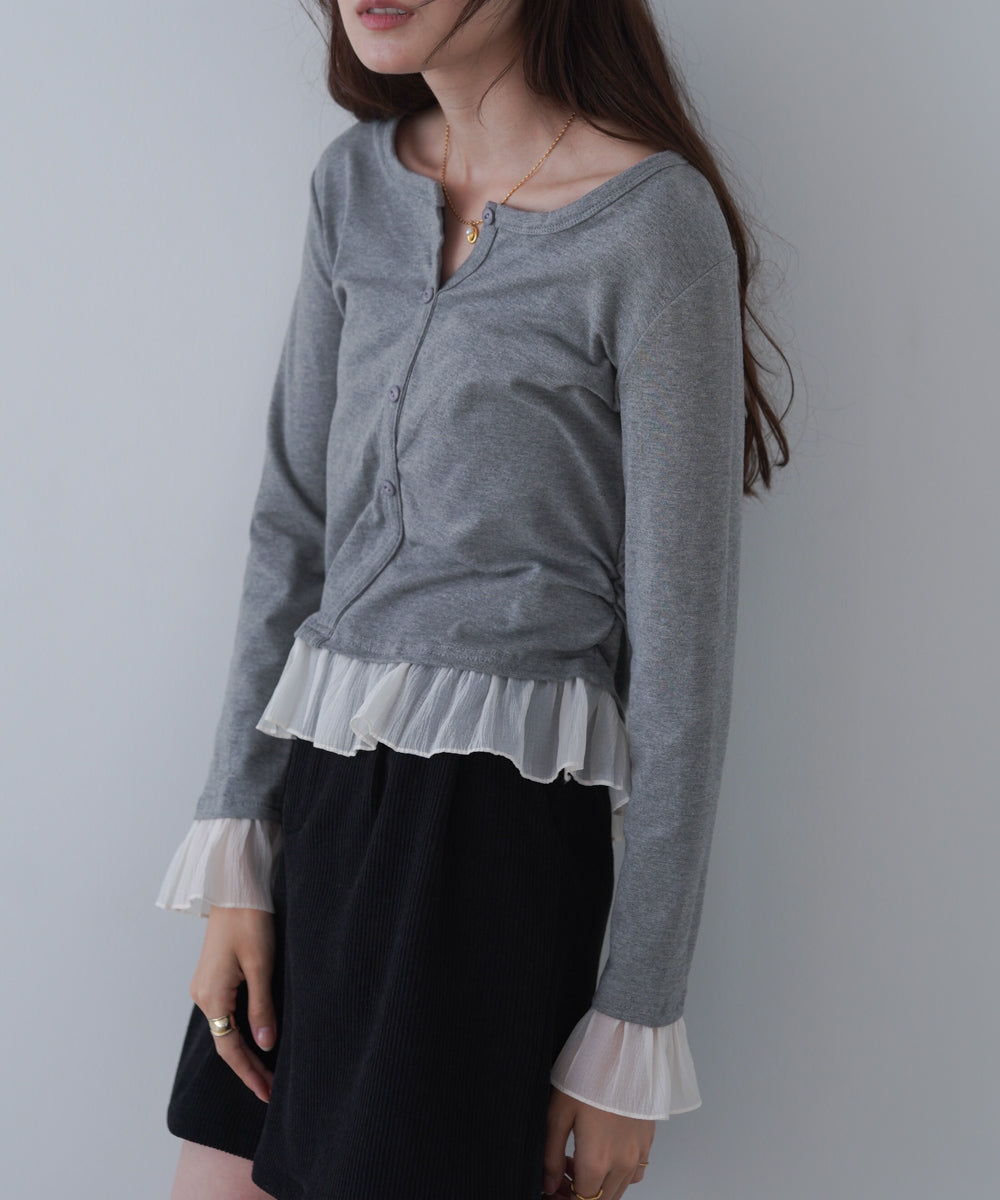 裾フリルヘンリーネックカットソー