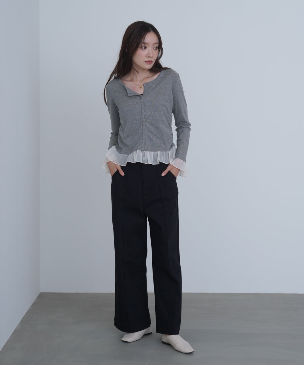 裾フリルヘンリーネックカットソー