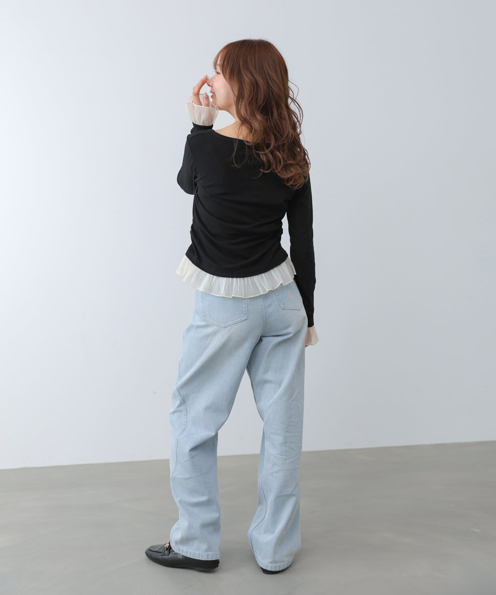 【2026SS】裾フリルヘンリーネックカットソー