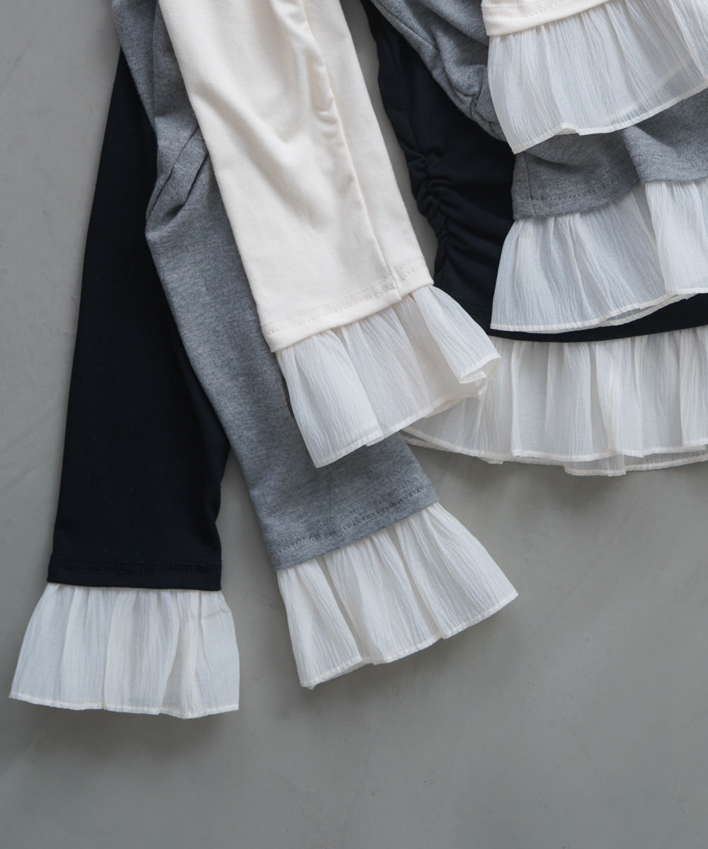 裾フリルヘンリーネックカットソー