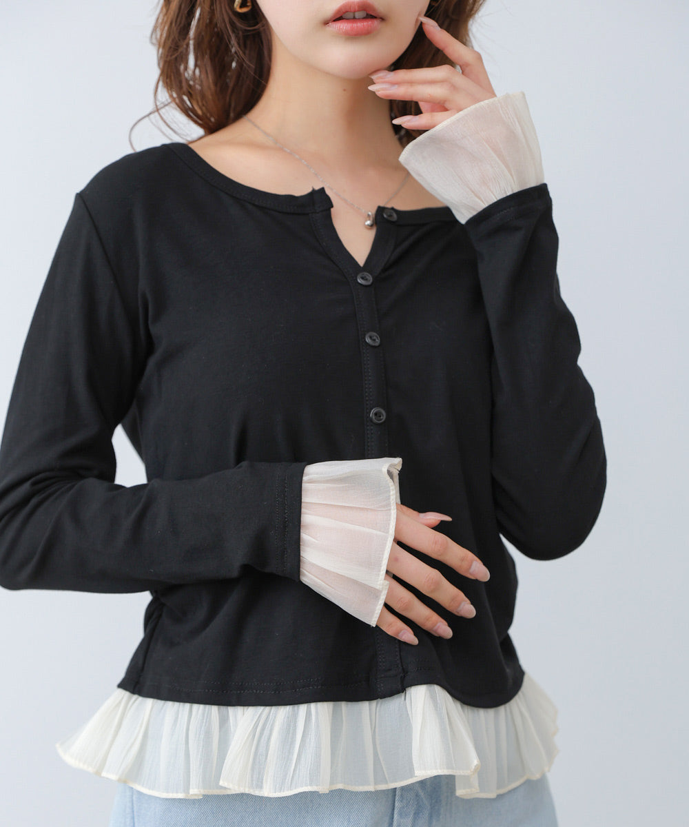 【2026SS】裾フリルヘンリーネックカットソー