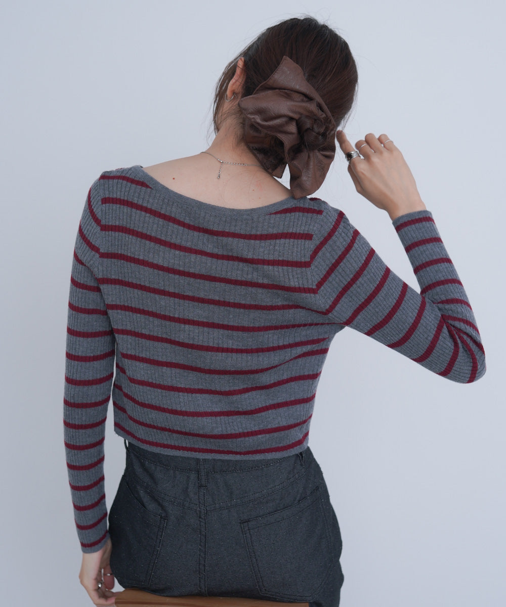 シアーボーダーニットカーディガン