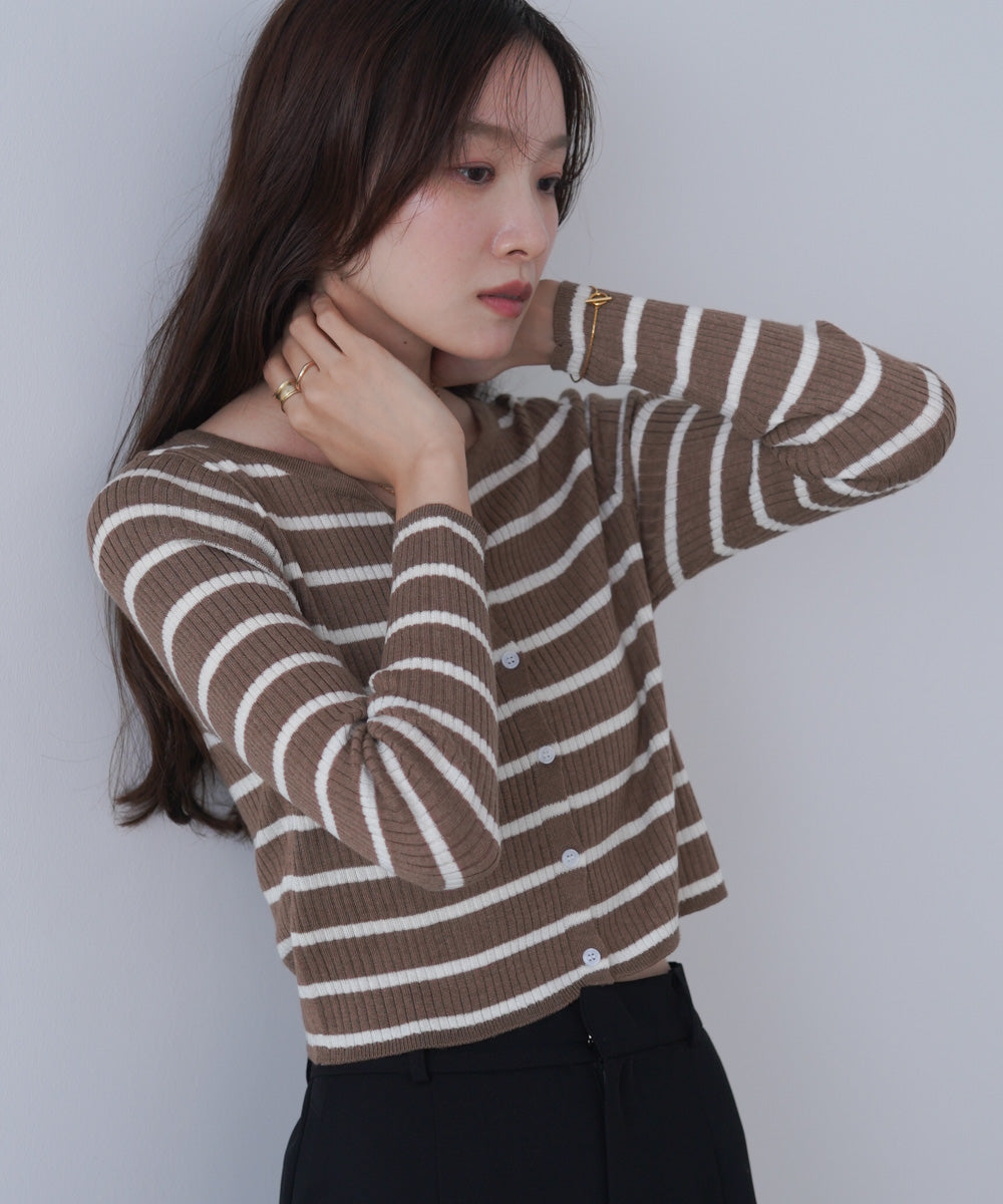 シアーボーダーニットカーディガン