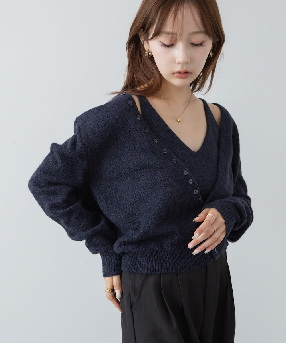 ボタンデザインキャミSETニット