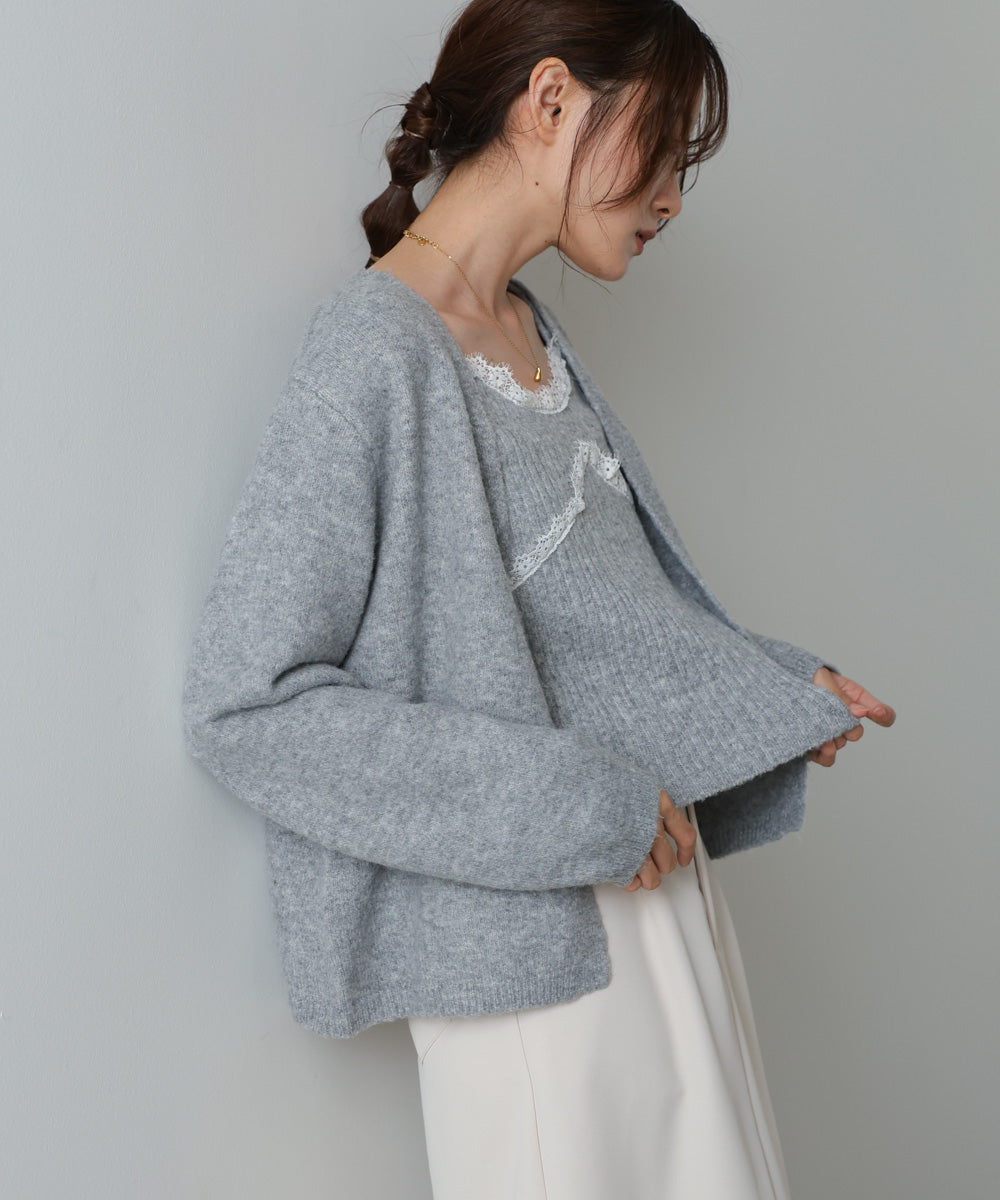 ニットレースキャミ+ニットカーディガンSET