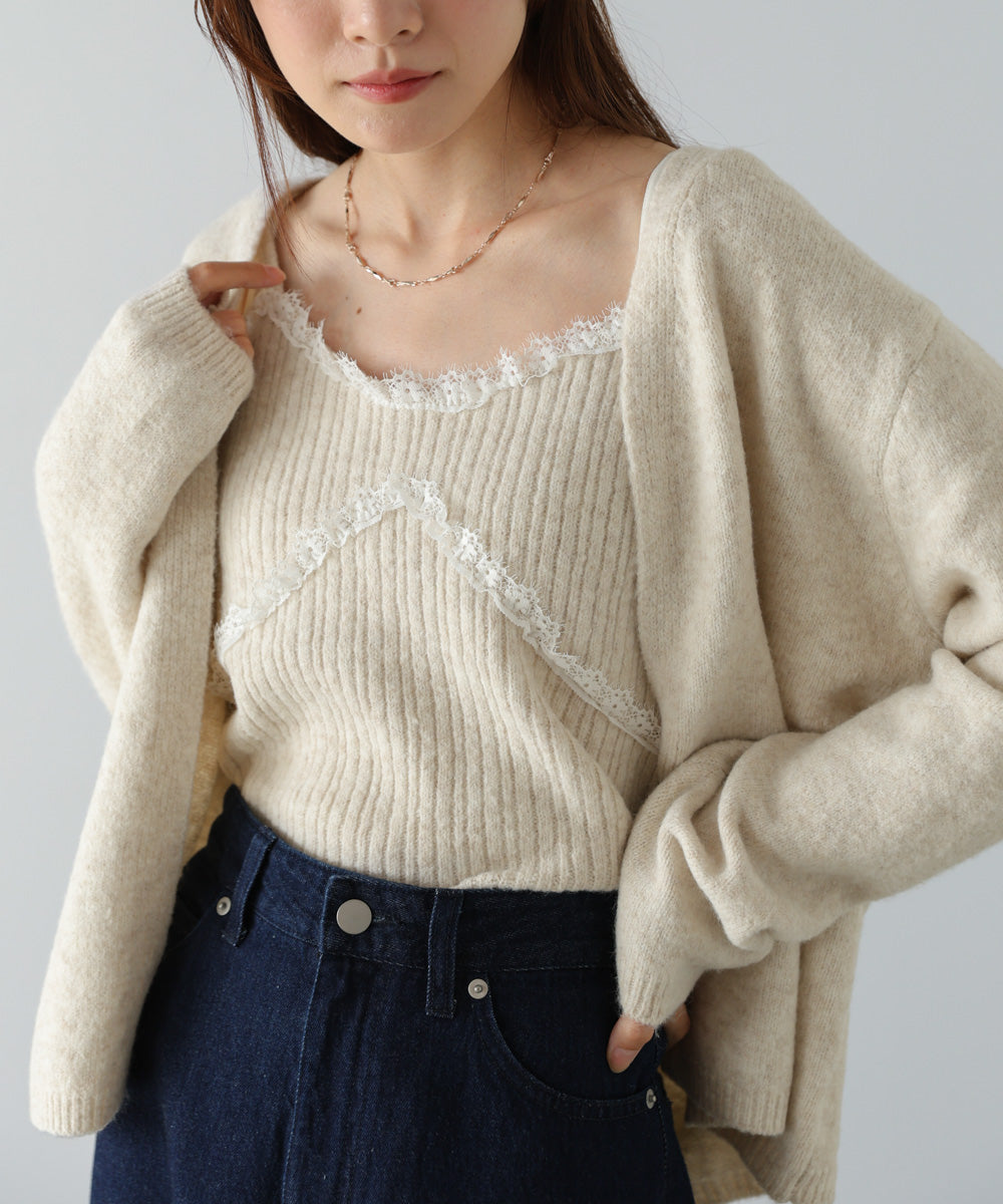 ニットレースキャミ+ニットカーディガンSET