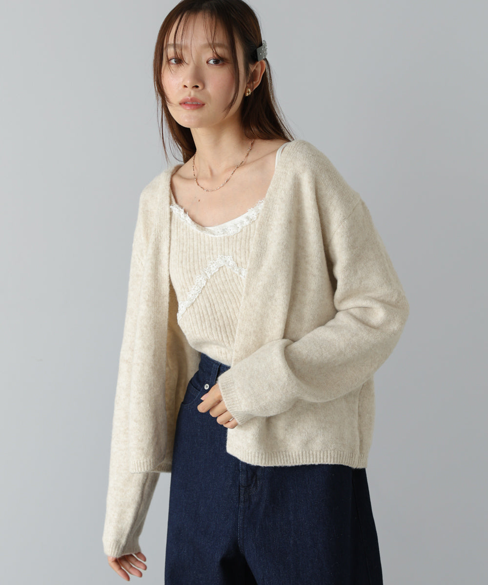 ニットレースキャミ+ニットカーディガンSET