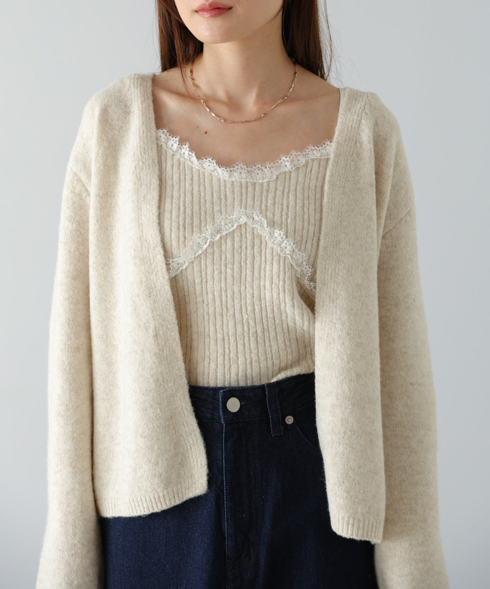 ニットレースキャミ+ニットカーディガンSET