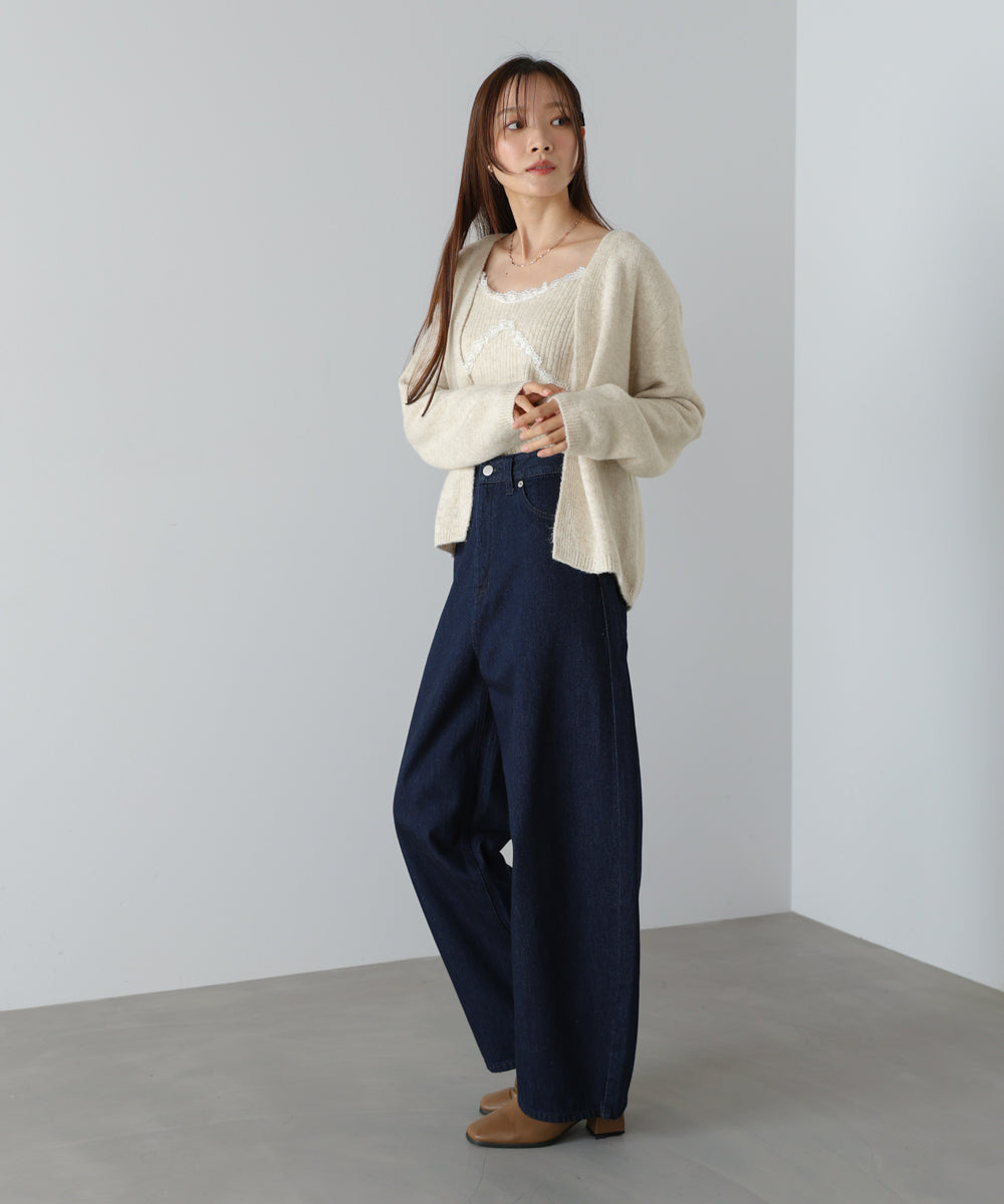 ニットレースキャミ+ニットカーディガンSET