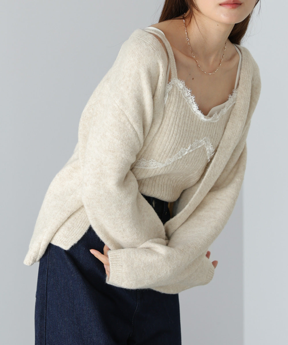 ニットレースキャミ+ニットカーディガンSET