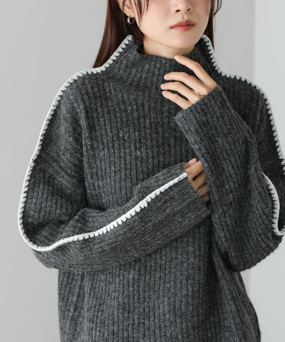 ライン配色ニットトップス