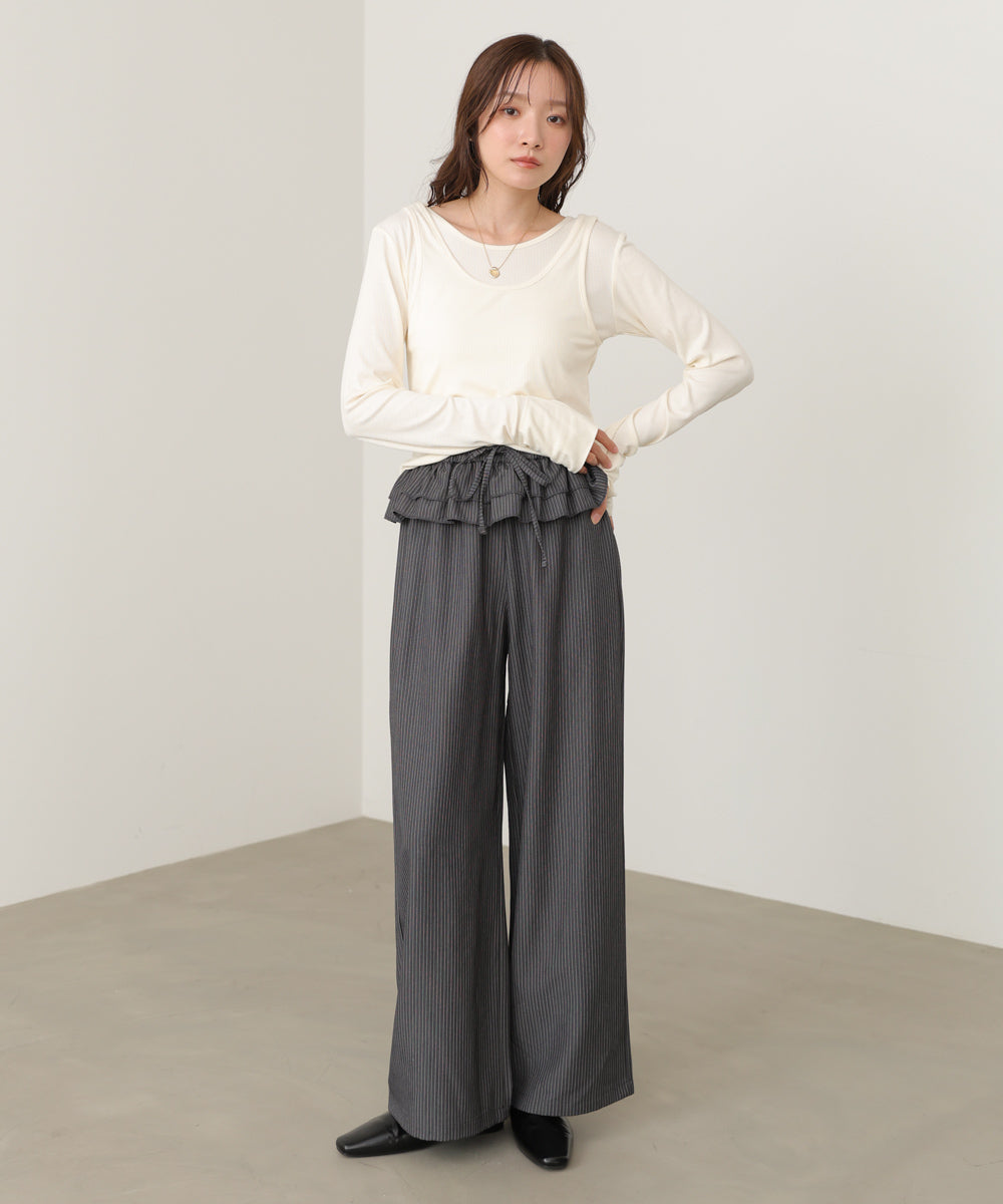 ウエストフリルストライプパンツ
