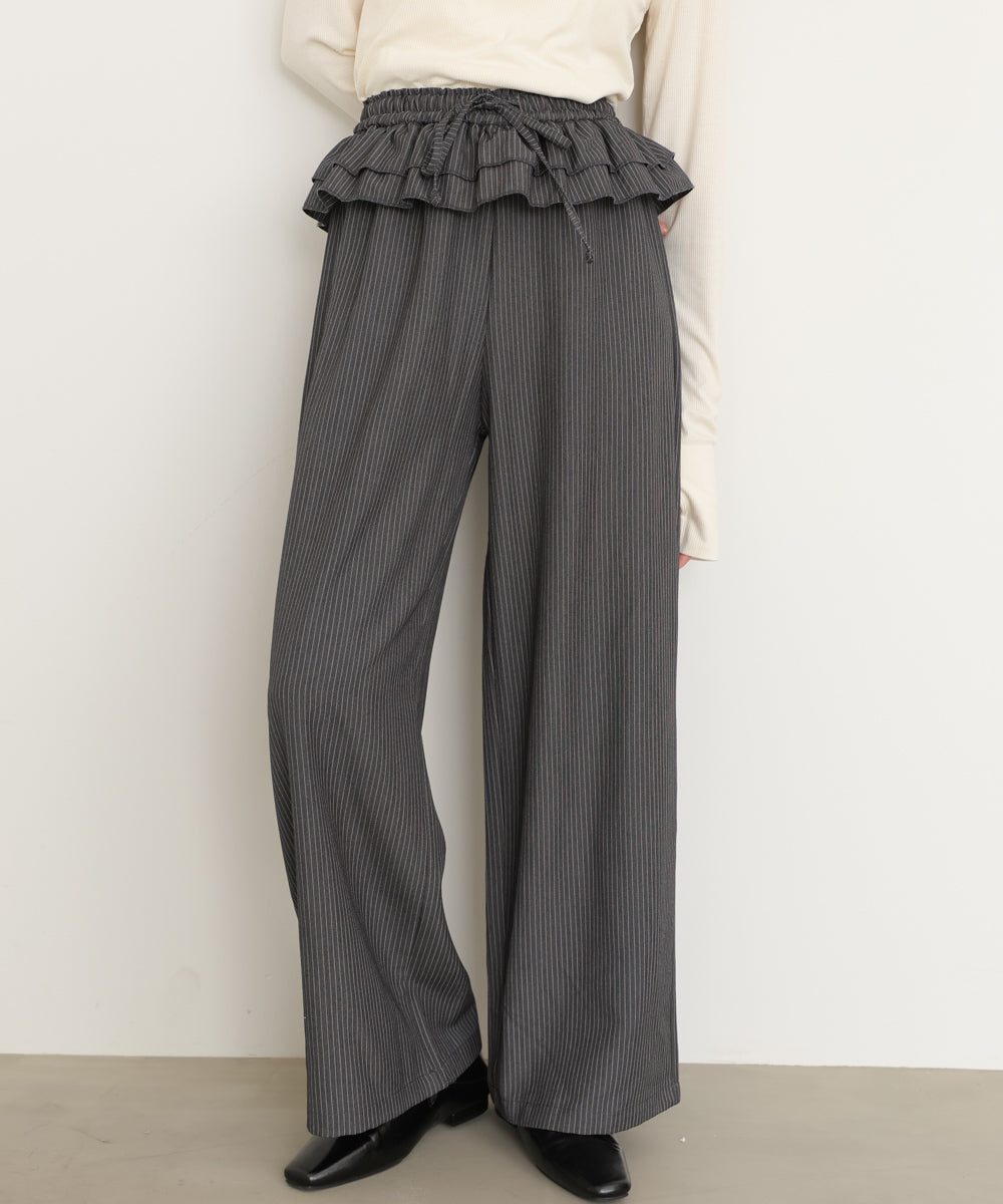 ウエストフリルストライプパンツ