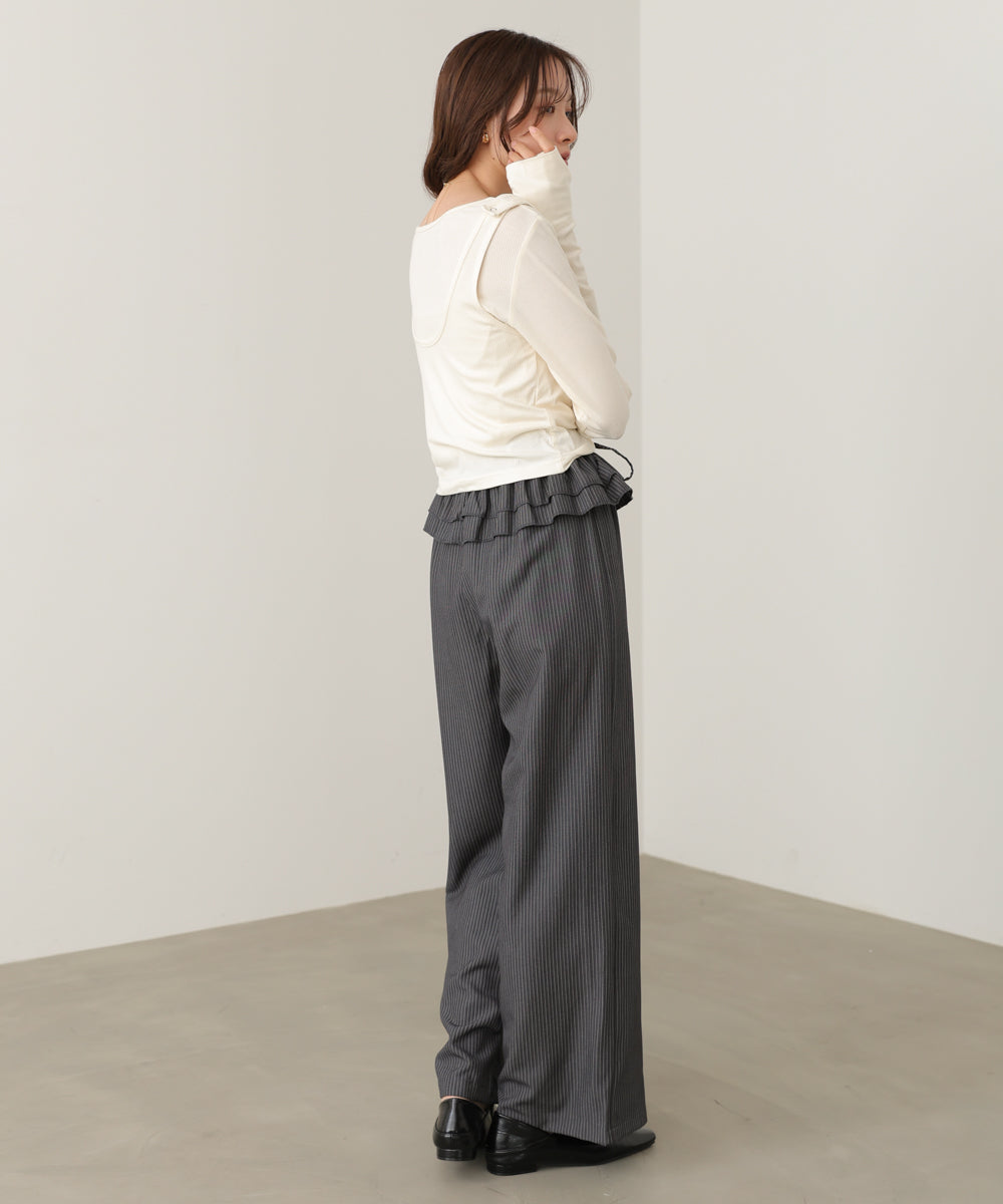 ウエストフリルストライプパンツ