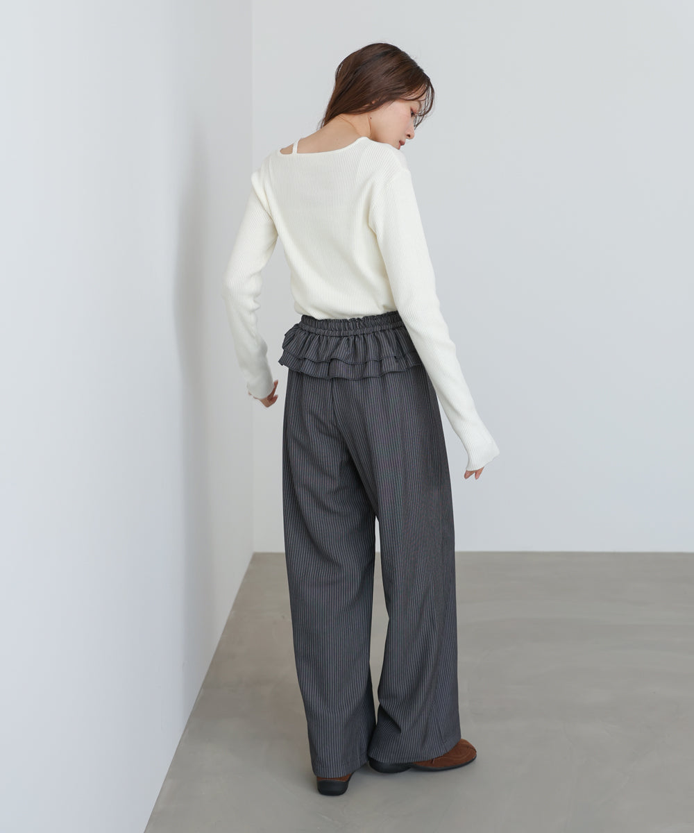 ウエストフリルストライプパンツ