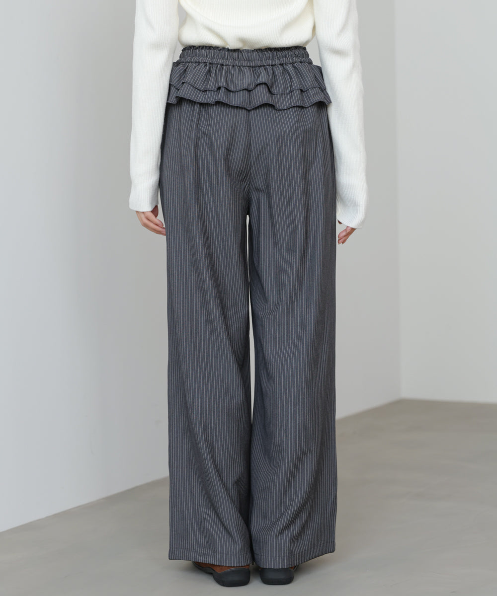 ウエストフリルストライプパンツ