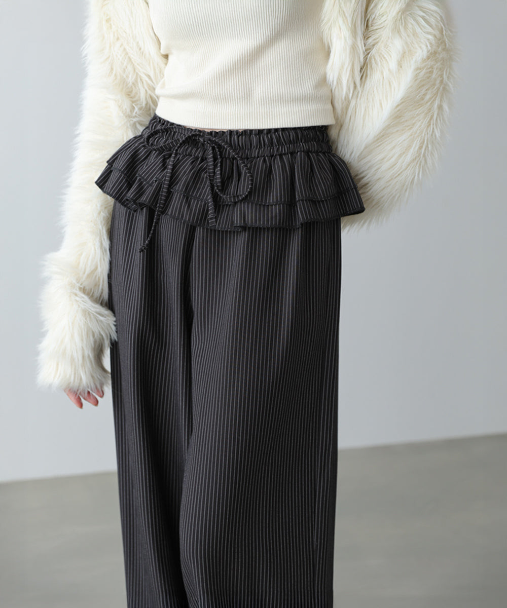 ウエストフリルストライプパンツ