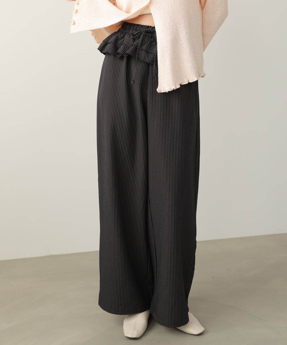 ウエストフリルストライプパンツ