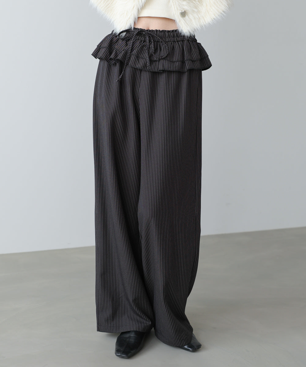 ウエストフリルストライプパンツ