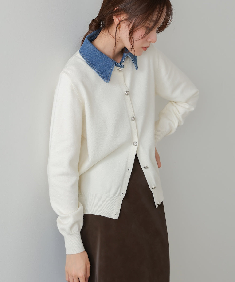 【2026SS】衿デニムドッキングニットカーディガン