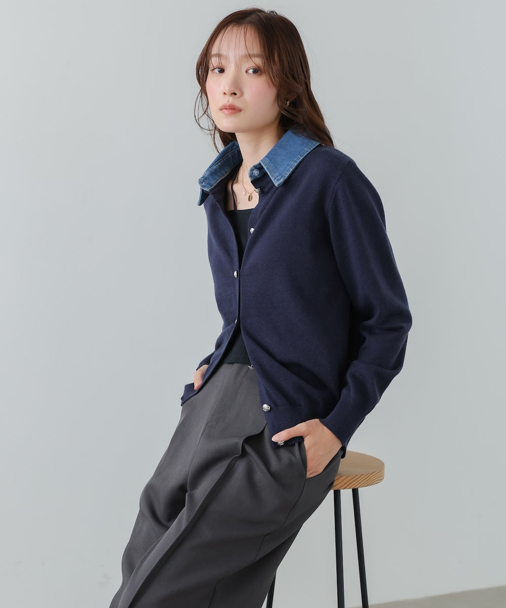 【2026SS】衿デニムドッキングニットカーディガン
