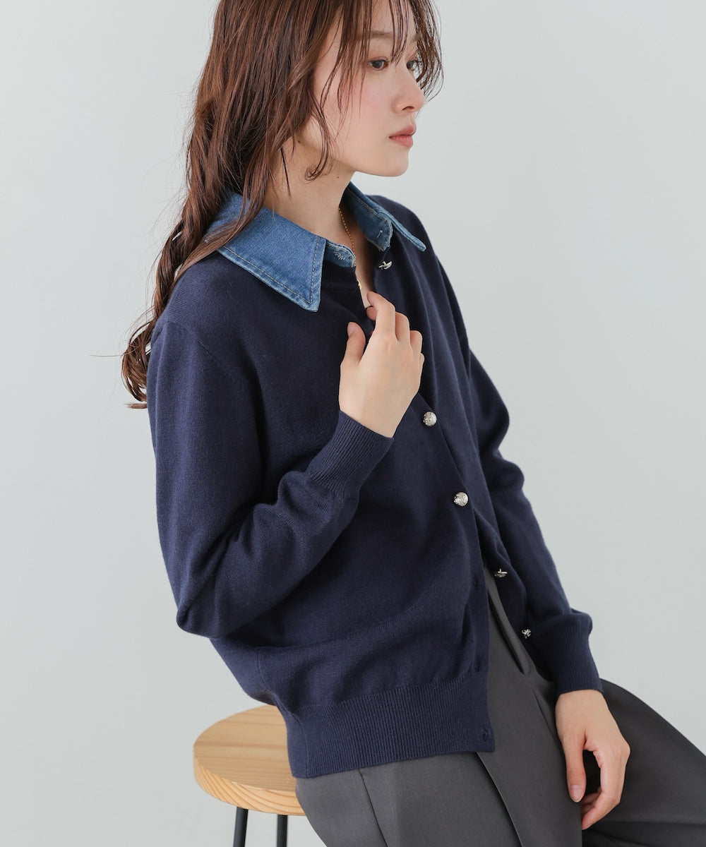 【2026SS】衿デニムドッキングニットカーディガン