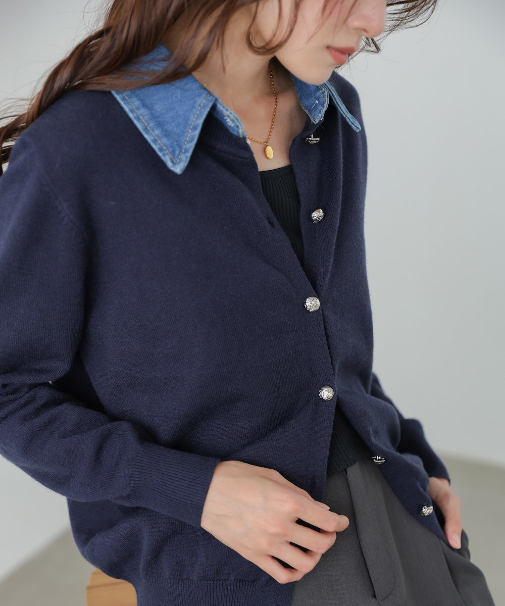 【2026SS】衿デニムドッキングニットカーディガン