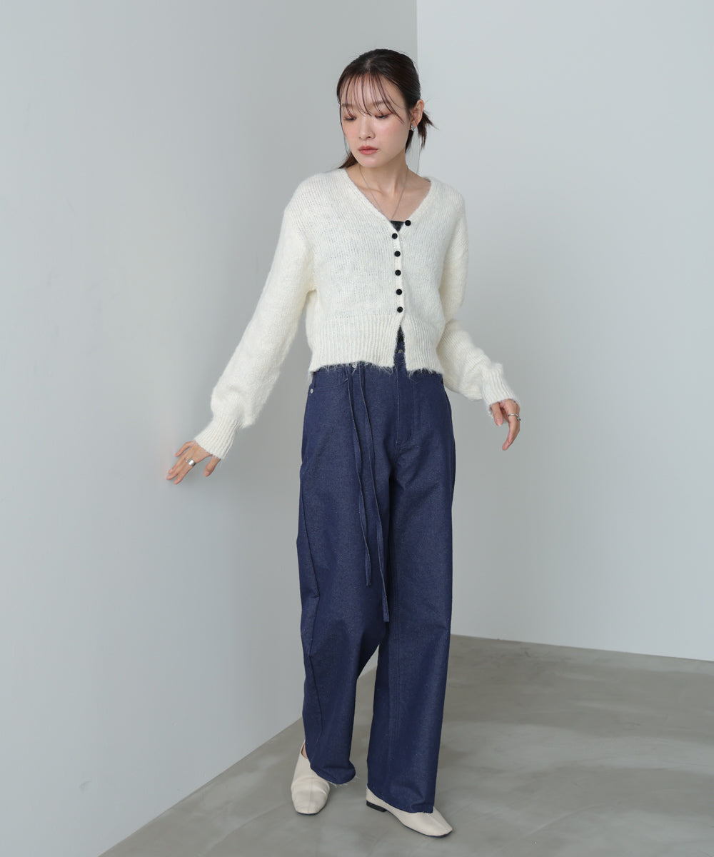 ショートシャギーくるみボタンカーディガン