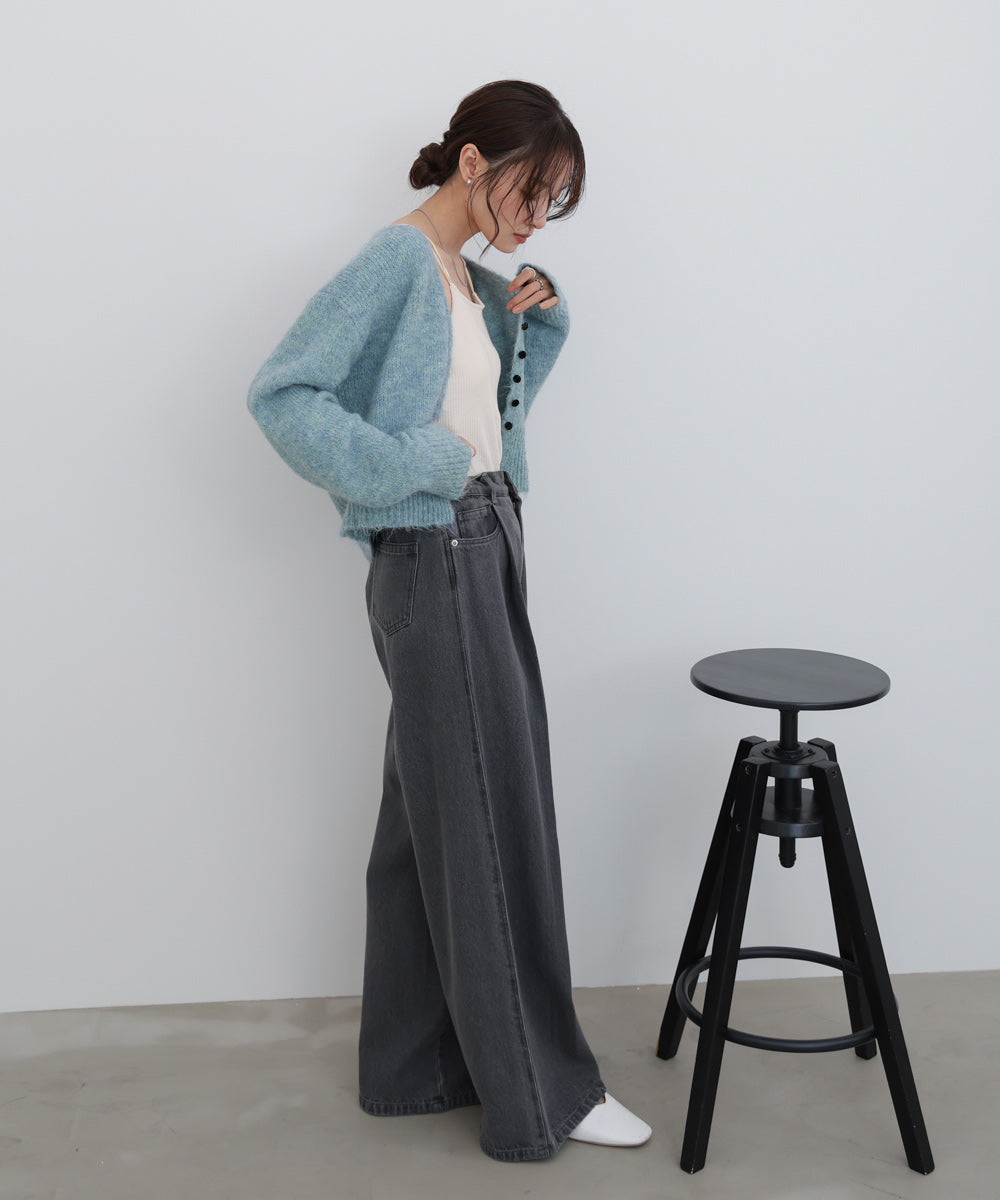 ショートシャギーくるみボタンカーディガン