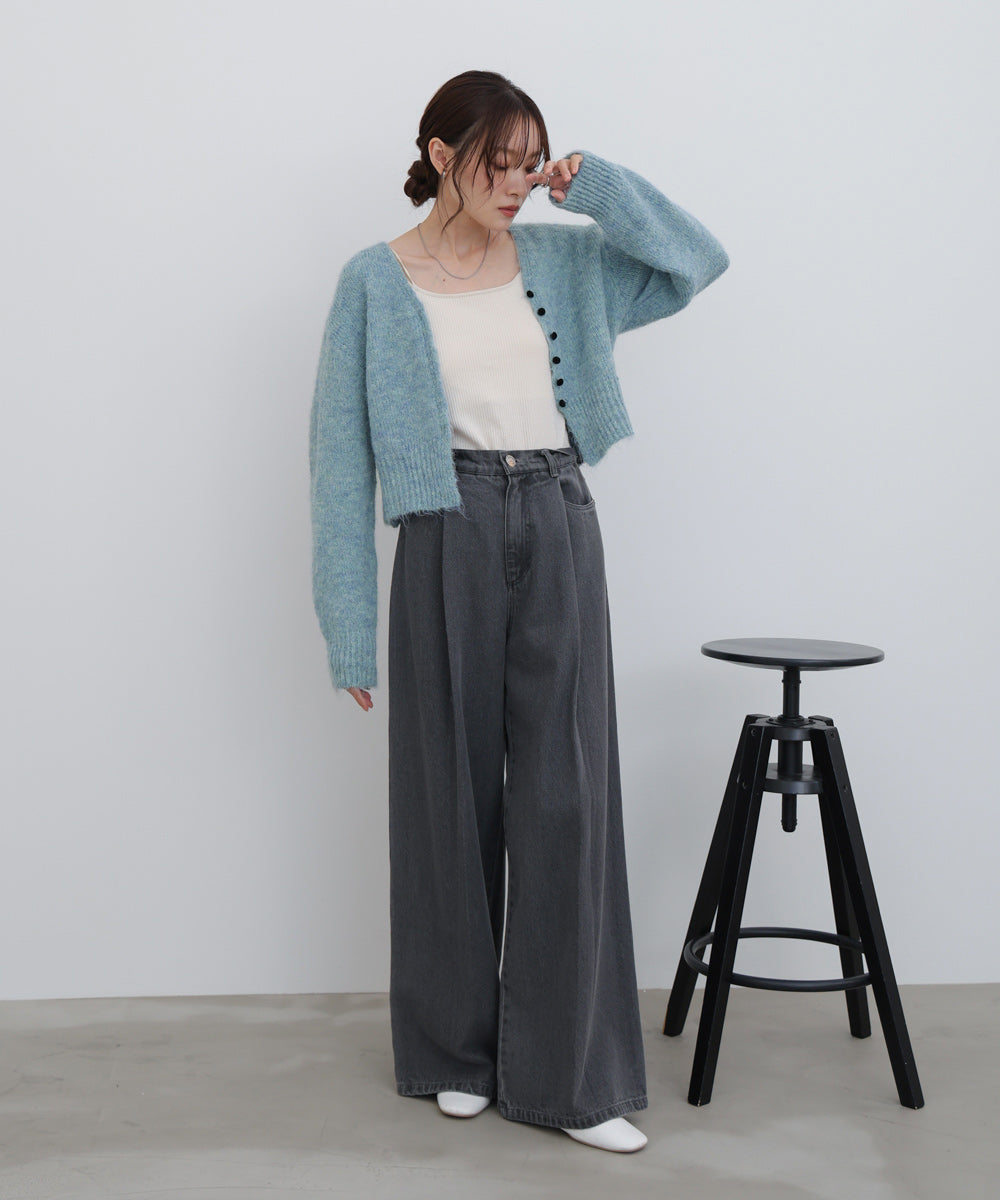 ショートシャギーくるみボタンカーディガン