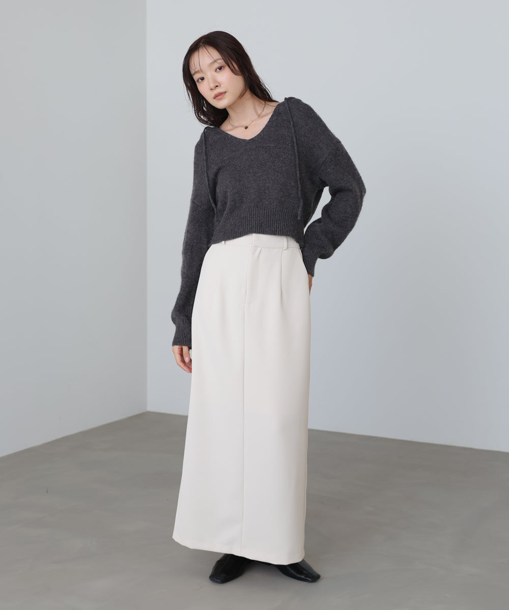 ショートフーディーニットトップス