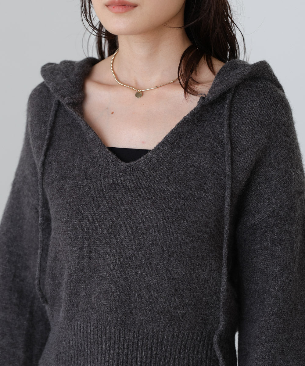 ショートフーディーニットトップス