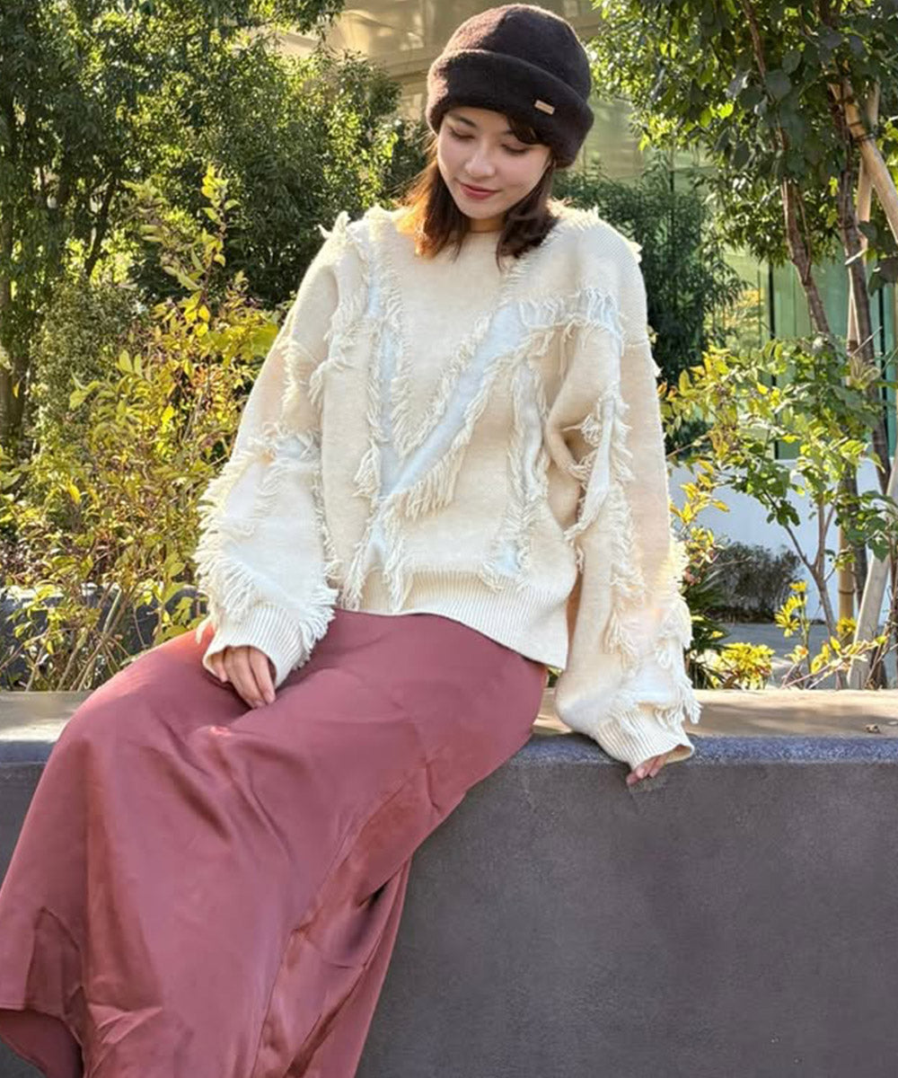 シャギージャガードニットトップス