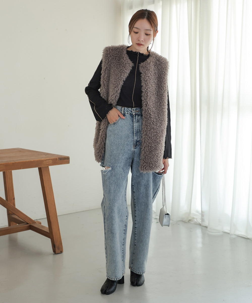 LONG POODLE ECO FUR VEST