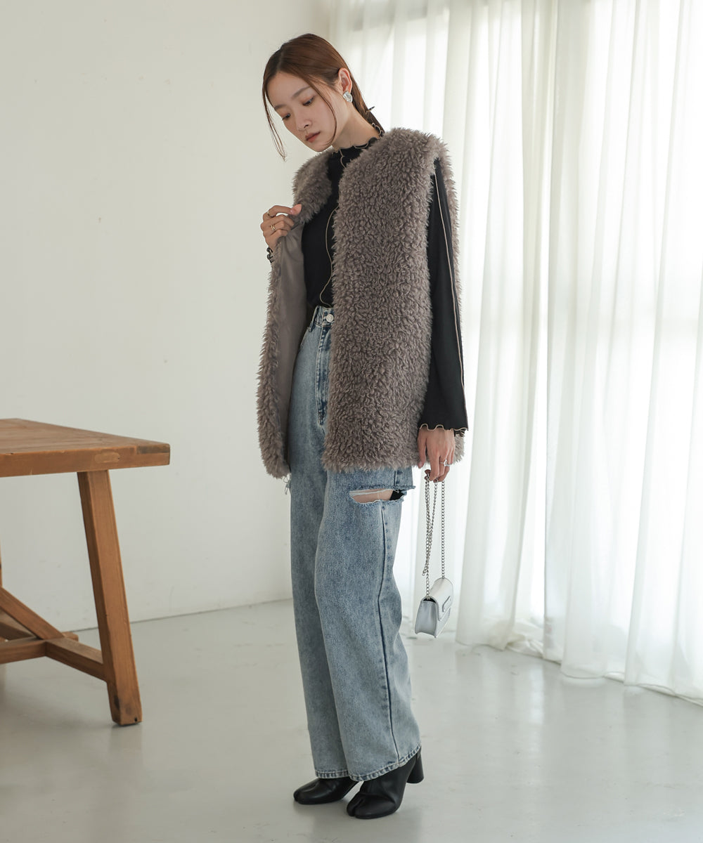 LONG POODLE ECO FUR VEST