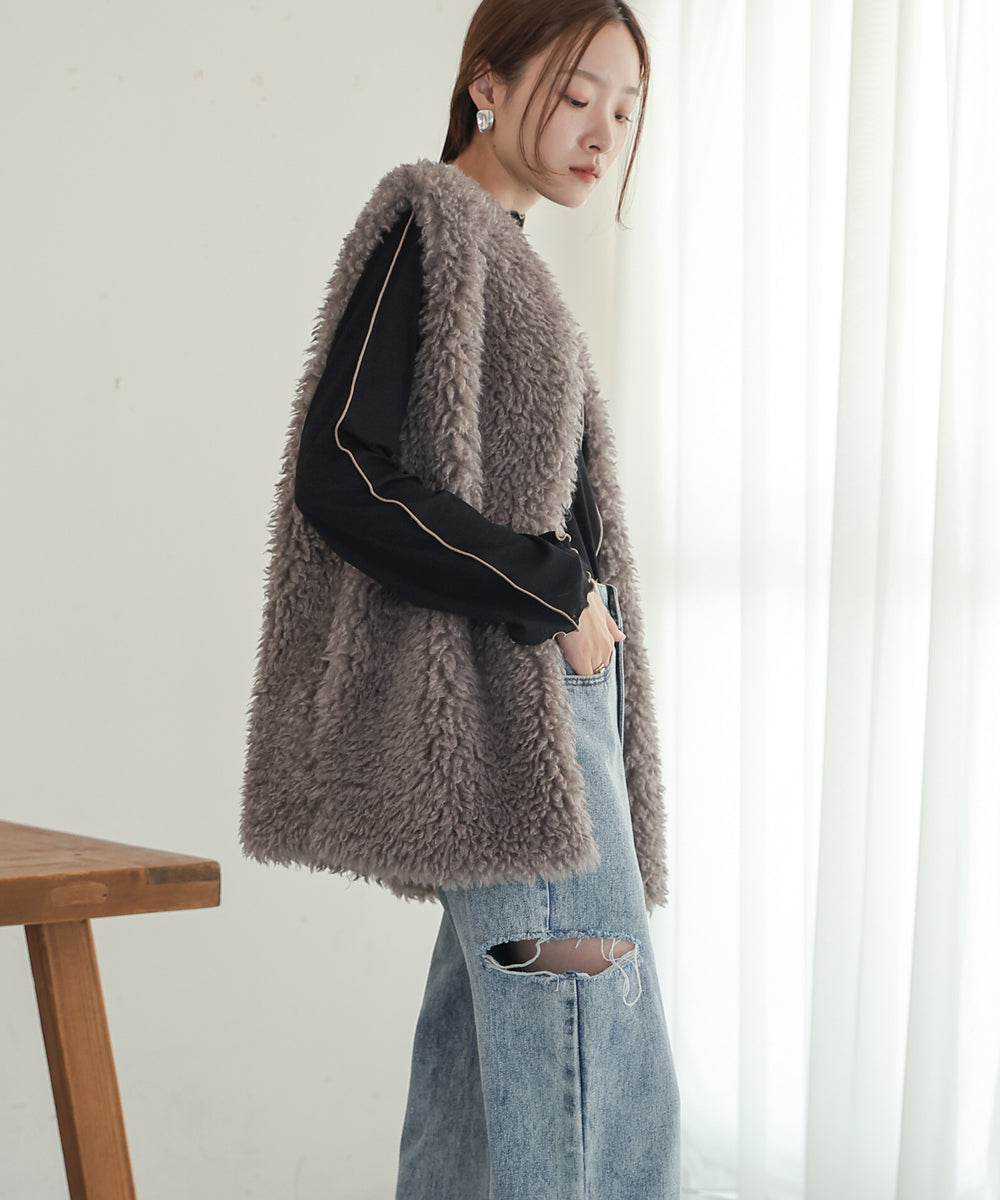 LONG POODLE ECO FUR VEST