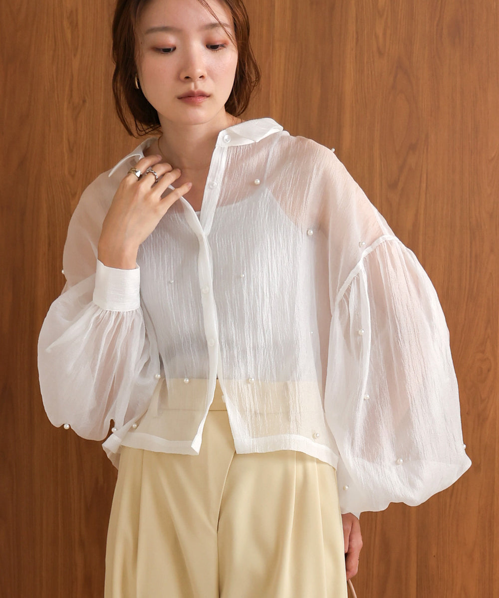 PEARL SHEER VOLUME SLEEVE SHIRT BL