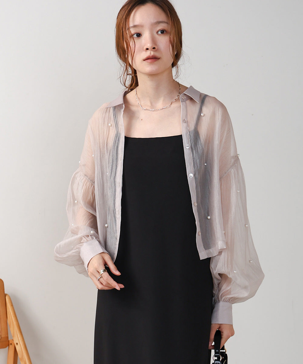 PEARL SHEER VOLUME SLEEVE SHIRT BL