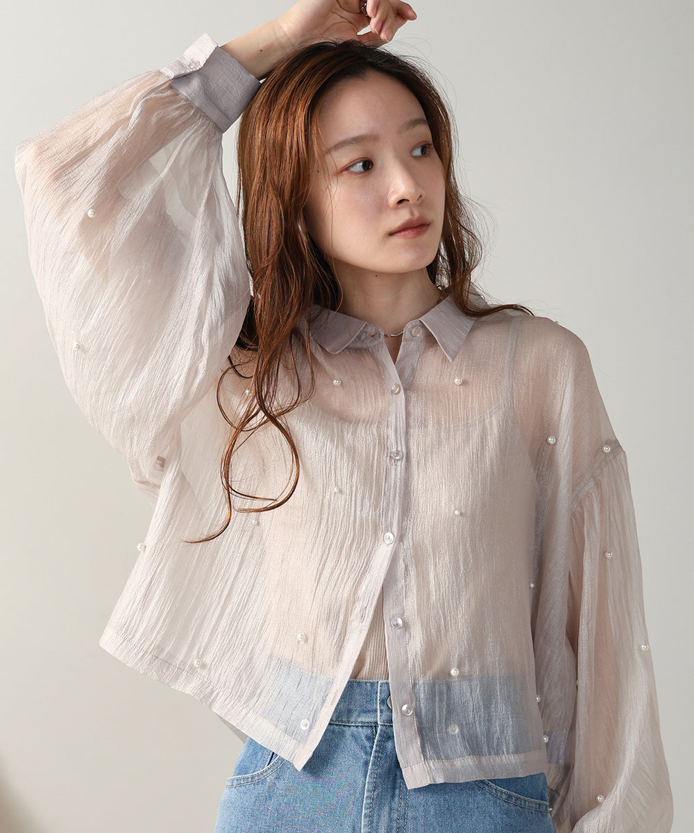 PEARL SHEER VOLUME SLEEVE SHIRT BL