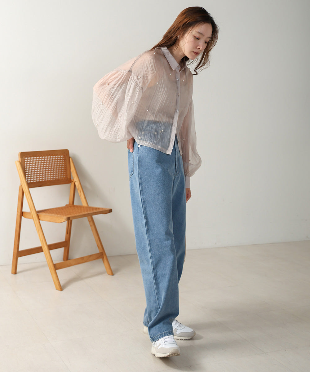 PEARL SHEER VOLUME SLEEVE SHIRT BL